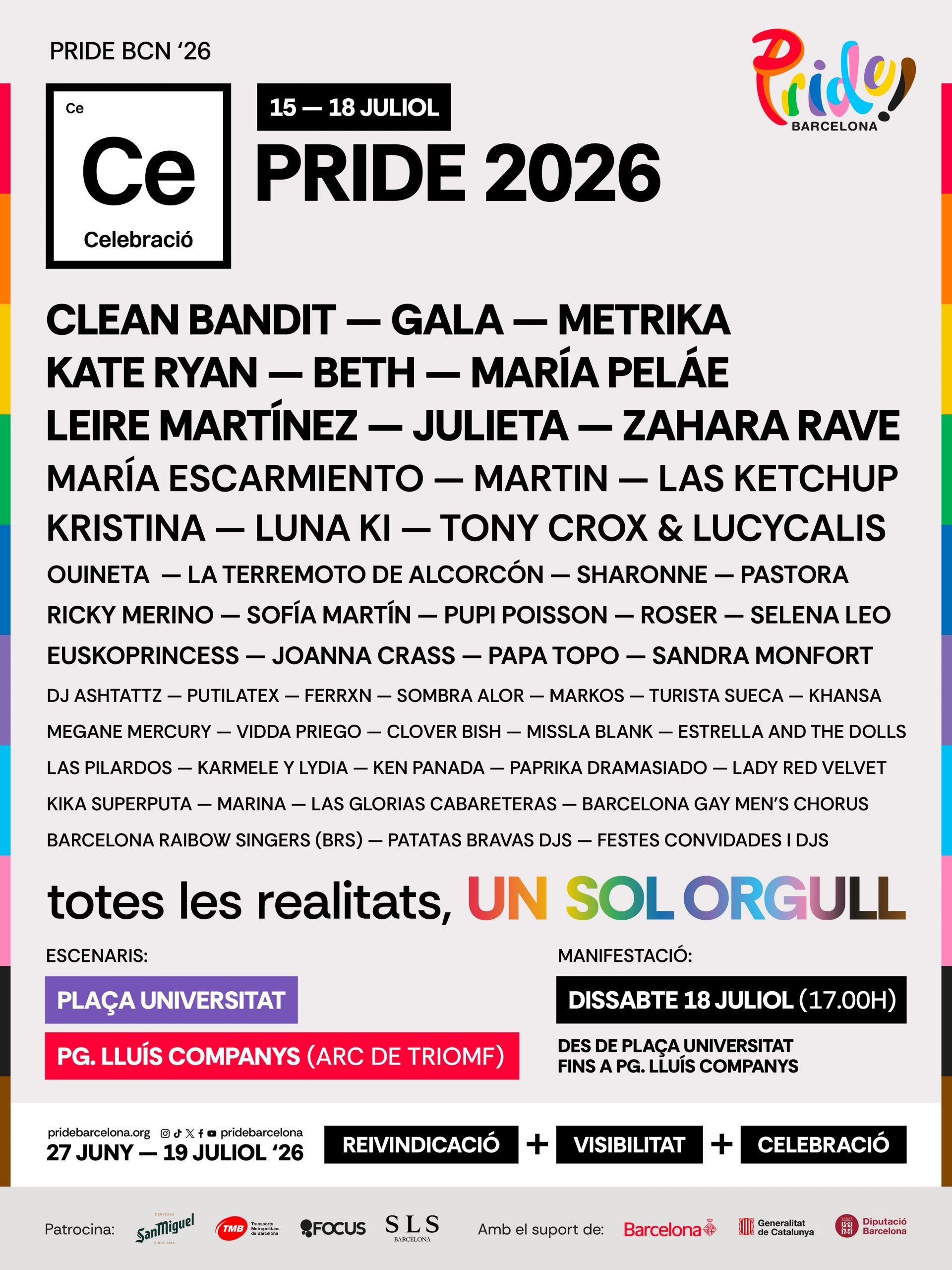 Concerts al Pride Barcelona 2026 Concerts al Pride Barcelona 2026