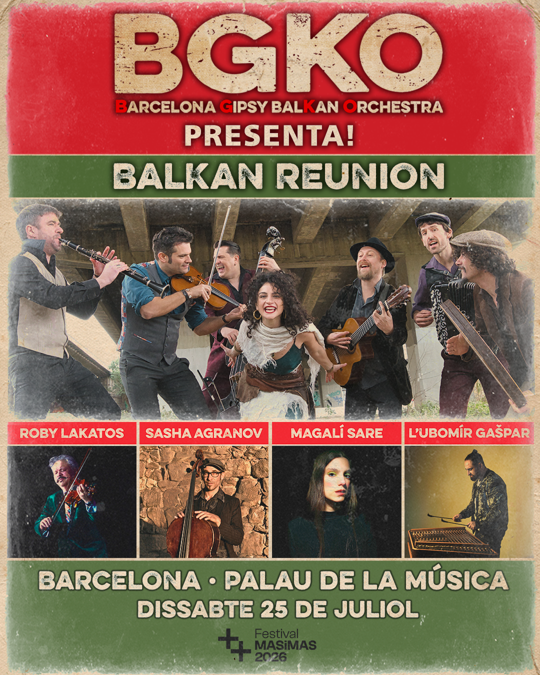 Cartell del concert de Barcelona Gipsy balKan Orchestra al Palau de la Música Cartell del concert de Barcelona Gipsy balKan Orchestra al Palau de la Música