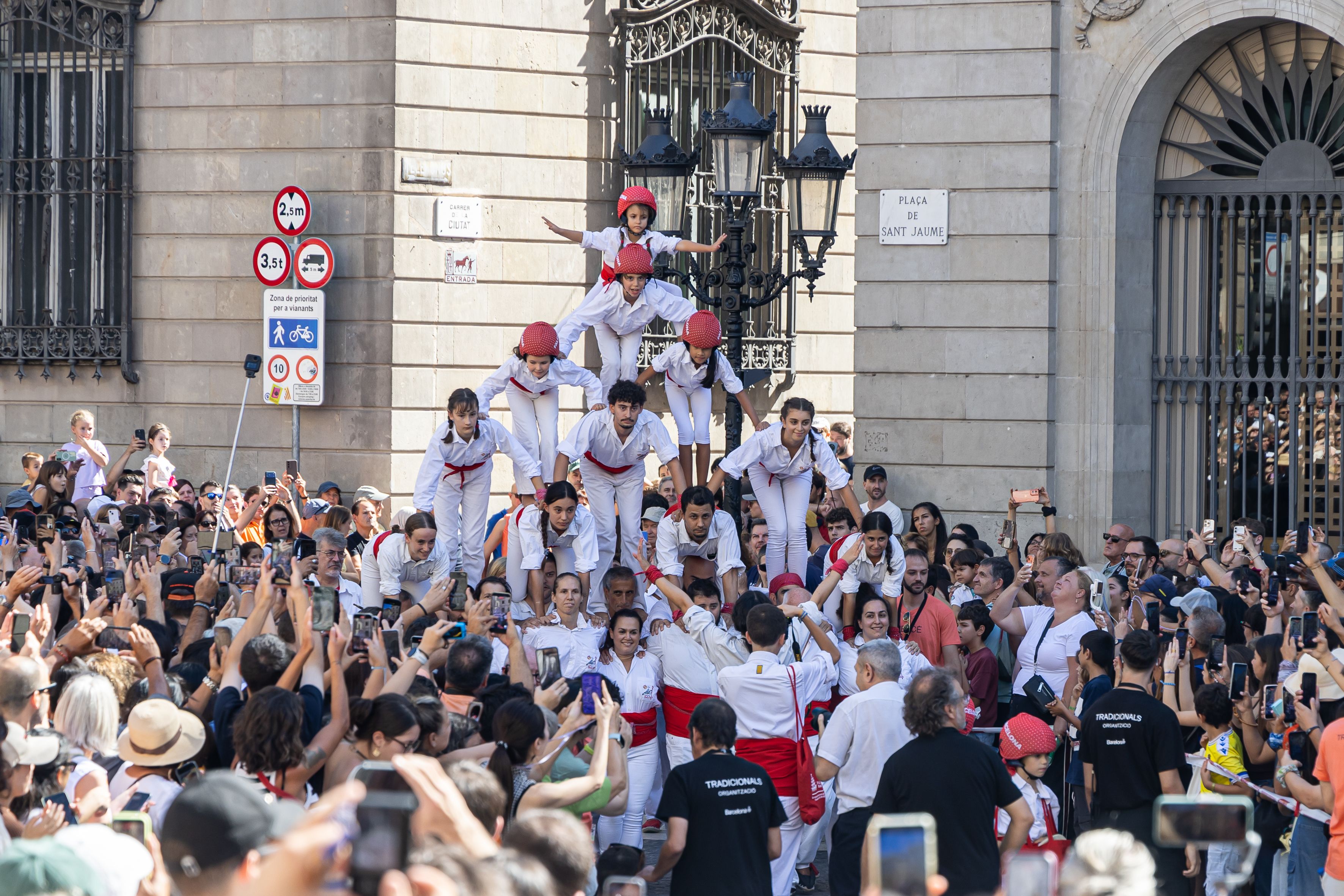 Els Falcons de Barcelona, l’única colla falconera de la ciutat, aixequen les seves figures durant les festes de la Mercè. © Àngel Bravo
