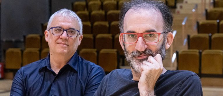 Jordi Abelló, membre de Música Reservata de Barcelona i Esteve Costa, el director convidat