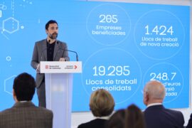 El conseller d’Empresa i Treball, Roger Torrent i Ramió, durant la presentació dels ajuts.