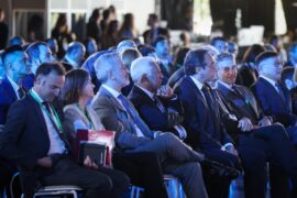 António Costa con Jaume Collboni y Josep Rull en el Palau de Congressos de Catalunya.