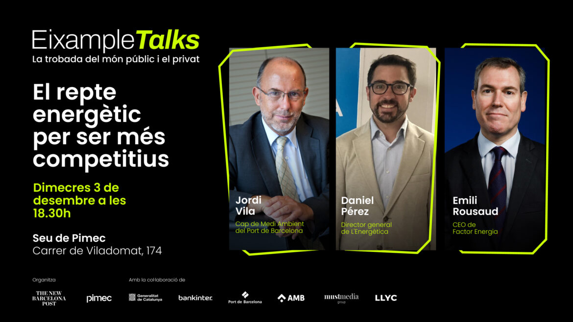 La sessió 'Eixample Talks: el repte energètic per ser més competitius' se celebrarà el dimecres 3 de desembre a la seu de Pimec.