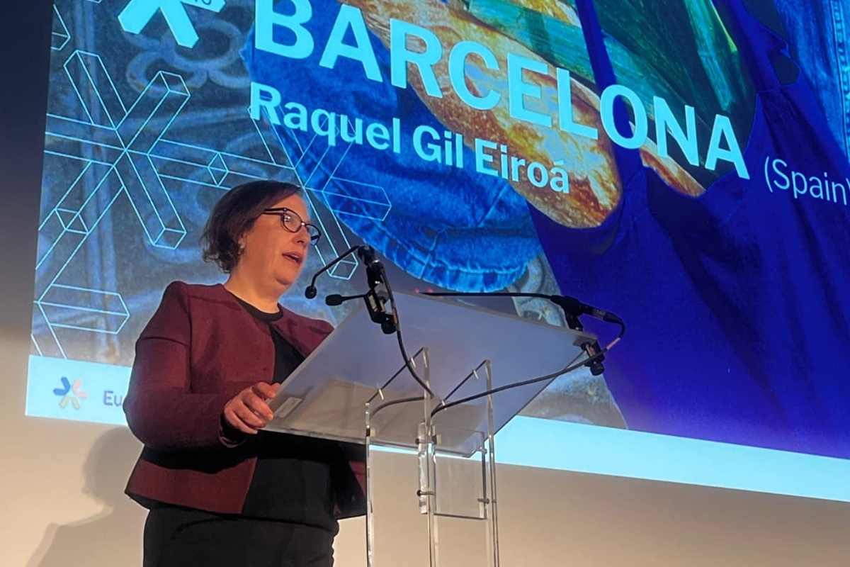 Raquel Gil durant l'acte a Brussel·les.
