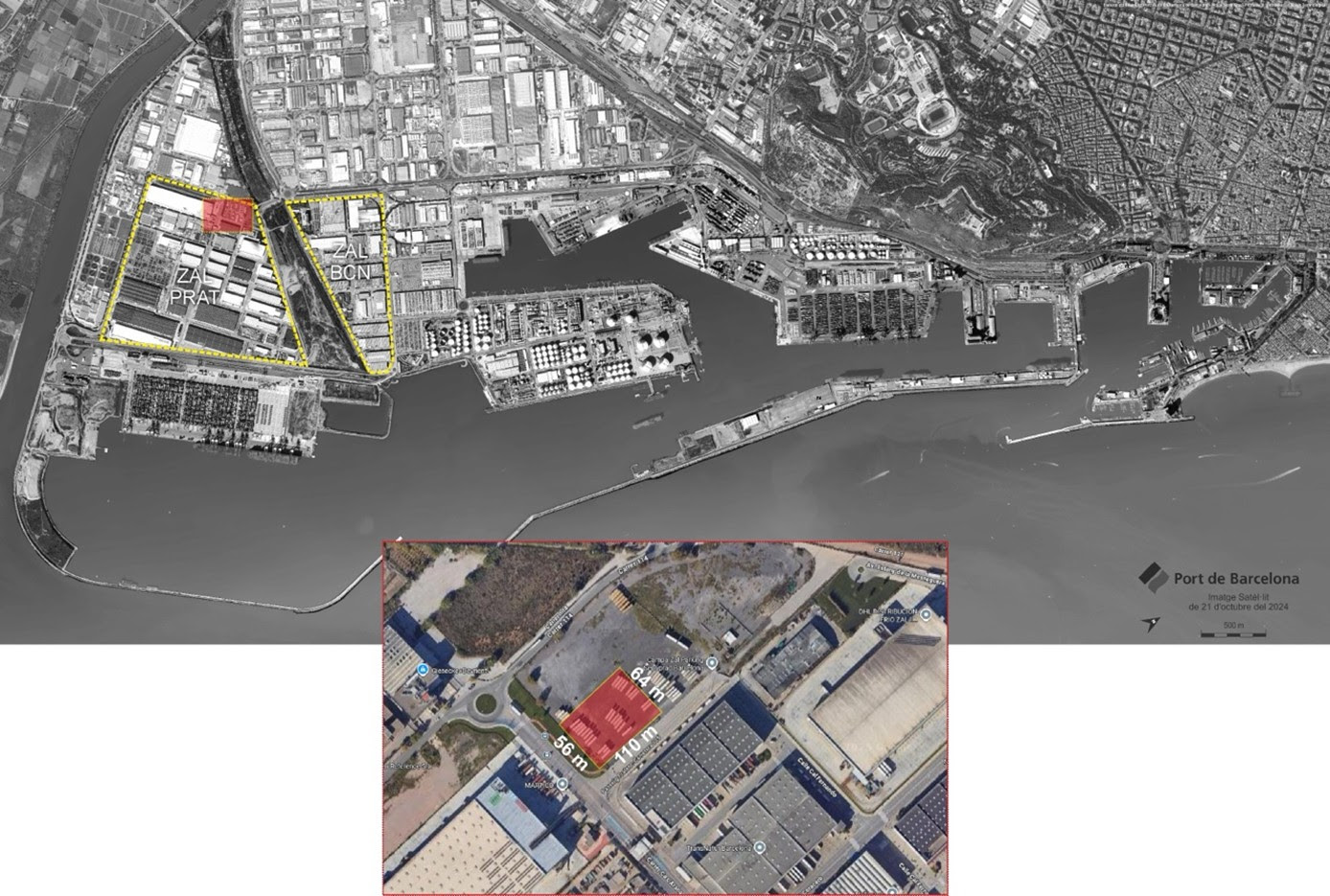 Plano con la ubicación de la hidrogenera, en la confluencia de las distintas zonas logísticas del Port de Barcelona y su entorno. ©Port de Barcelona